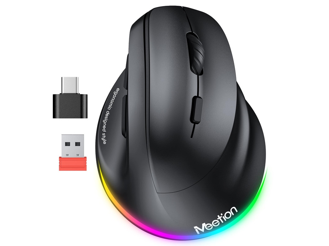 Ratón ergonómico inalámbrico Yizhood (5.2 3.0), recargable, con Bluetooth y USB-A, con adaptador USB CE, 4 niveles de DPI ajustables, negro