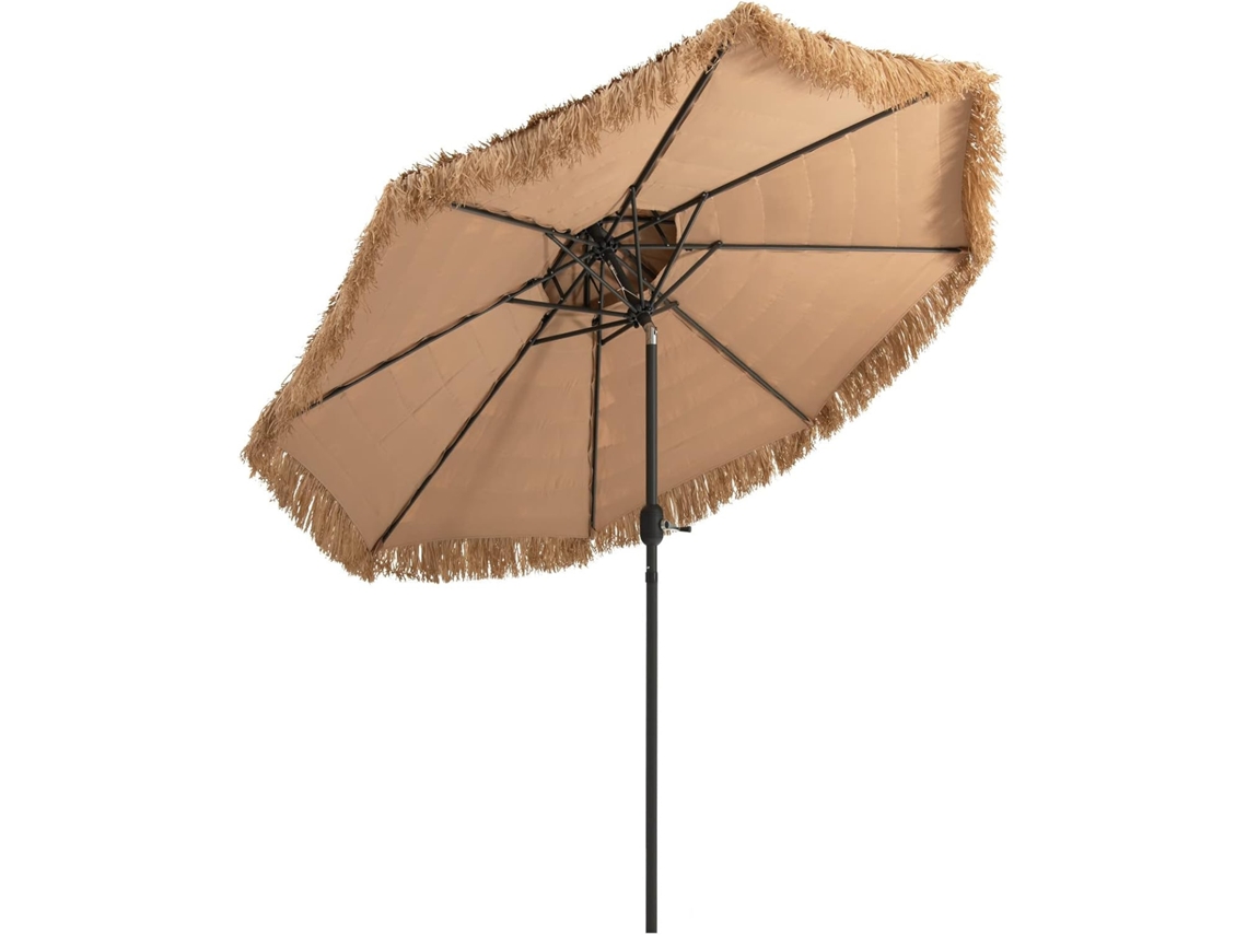 Sombrilla 270 cm con Techo de Paja/Parasol Estilo Hawaiano con 8 Varillas, Botón para Inclinación/Sombrilla de Exterior con Doble Respiradero para COSTWAY