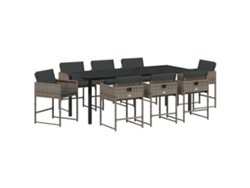 Juego de comedor de jardín de mimbre gris de 9 piezas. EXCLUSIVO DE MAISON.