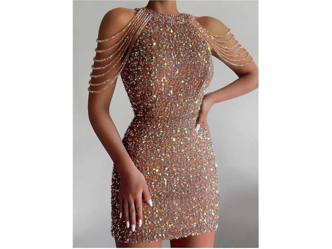 2026-vestido De Fiesta Corto Con Lentejuelas Doradas Hombro Descubierto Sexy Para Mujer Ysd L Rosado