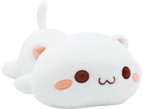Gato Melocotón Súper Suave, Peluche Blanco, Ojos Redondos, 50 cm, 0,6 kg