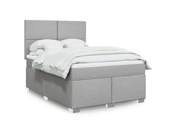 Cama Box Spring Con Colchón Tela Gris Claro 140x200 Cm