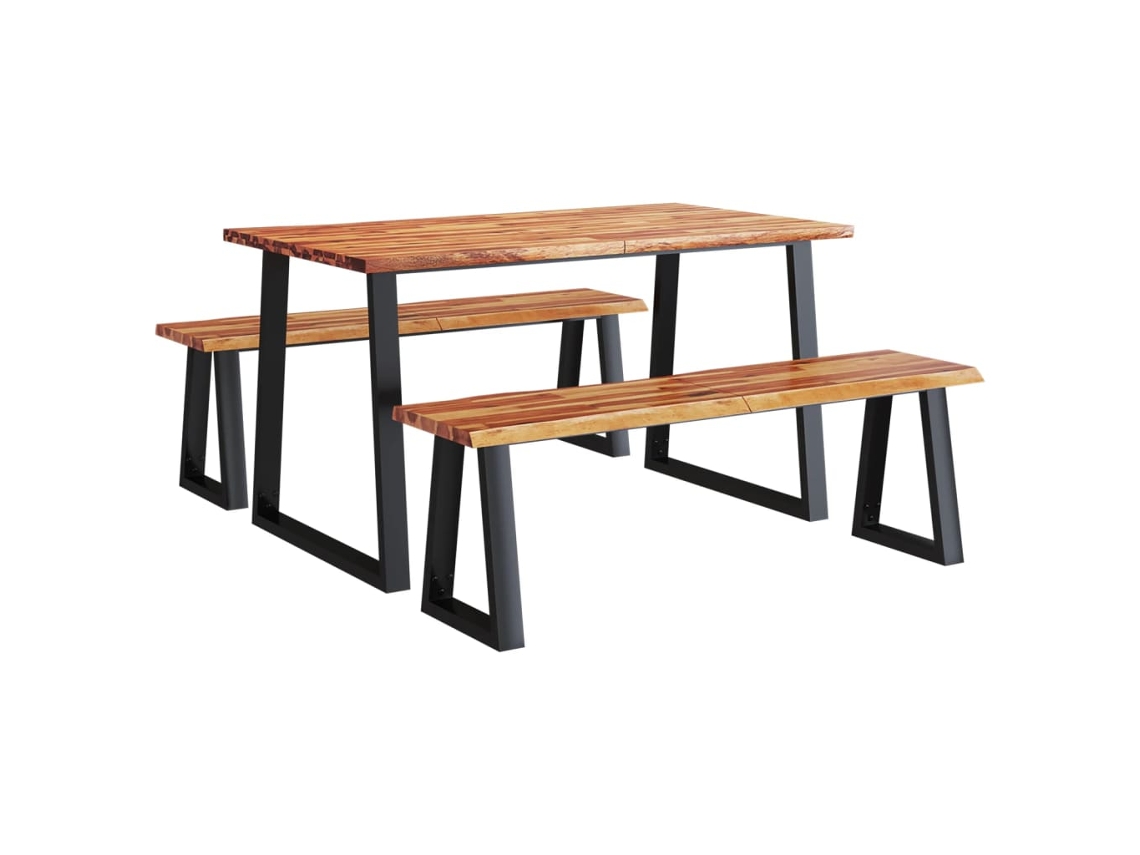 Maison Exclusive - Juego De Comedor Con Borde Vivo 3 Piezas Madera Maciza Acacia