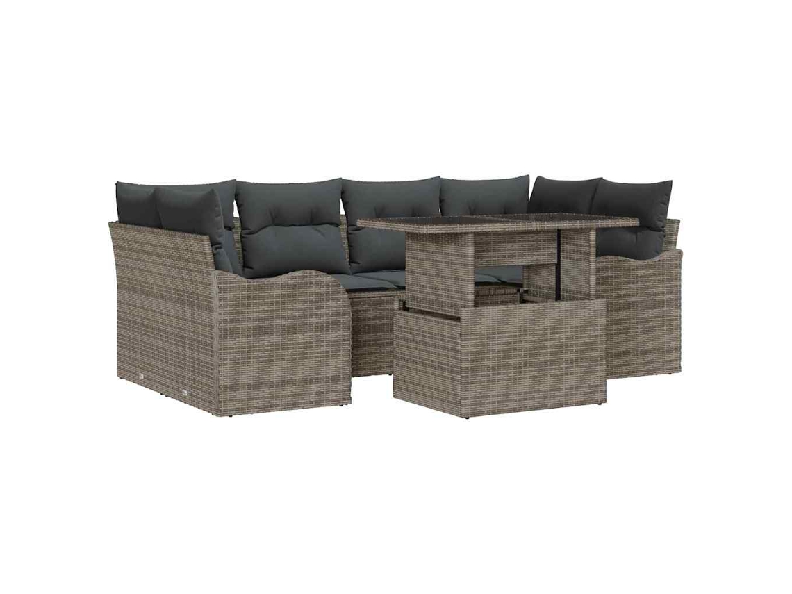 Conjunto de sofá de jardín de 7 piezas, mimbre gris y gris oscuro, EXCLUSIVO DE MAISON