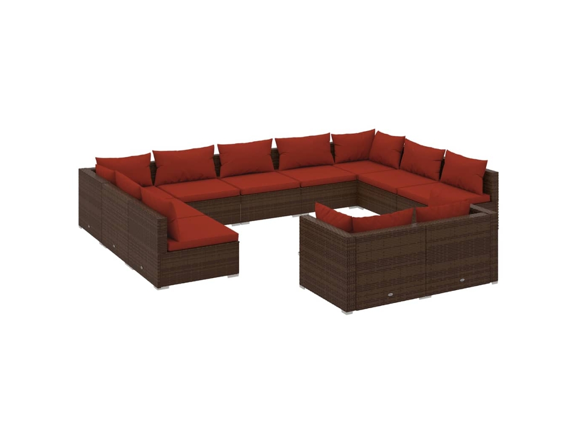 vidaXL Set muebles de jardín 11 pzas y cojines ratán sintético marrón