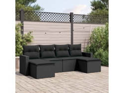 Conjunto de sofá de jardín de 6 piezas con cojines, mimbre sintético negro, DKD Home Decor