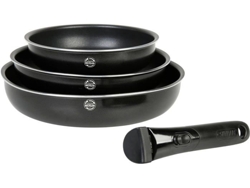 Juego de 3 Sartenes de Aluminio Prensado Ø20/24/28Cm Mango Extraíble. Todas las fuentes de calor, incluida la inducción SITRAM