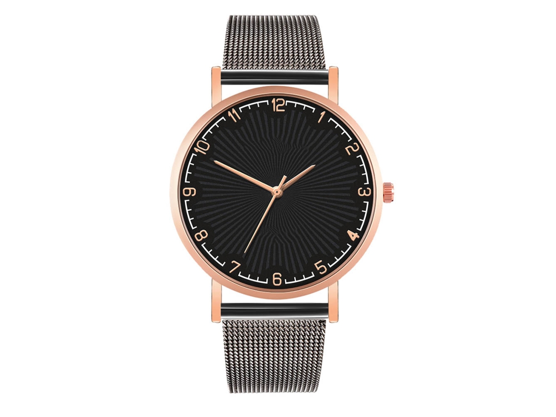 Reloj De Pulsera Para Parejas A La Moda Con Correa De Malla, Estilo Casual, Cuarzo, Negro, Oro Rosa.