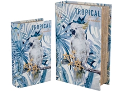 Signes Grimalt  - Caja Libro Pájaro 2 Unidades Azul de Mdf Forrado Poly | Cajas de libro Libros Decorativos Caja Libro Madera 7x18x27cm