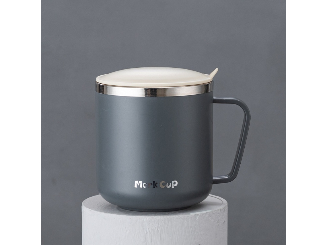 Termo De Acero Inoxidable (gris) Para Café/leche, De Doble Pared Y Con Asa