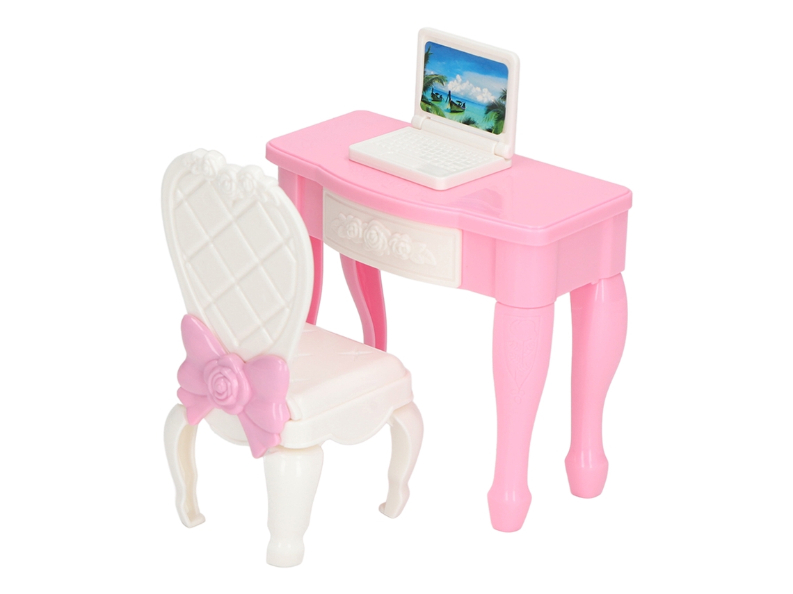 Muebles Miniatura Para Casa De Muñecas: Mesa, Silla Y Laptop En Escala 1:12 Accesorios De Oficina Mini