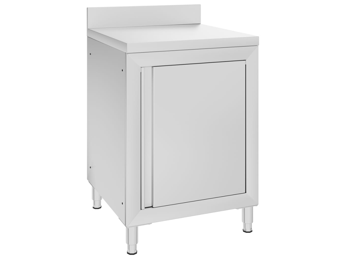 Mesa de trabajo comercial con armario de 60 x 60 x 96 cm, acero inoxidable, DKD HOME DECOR