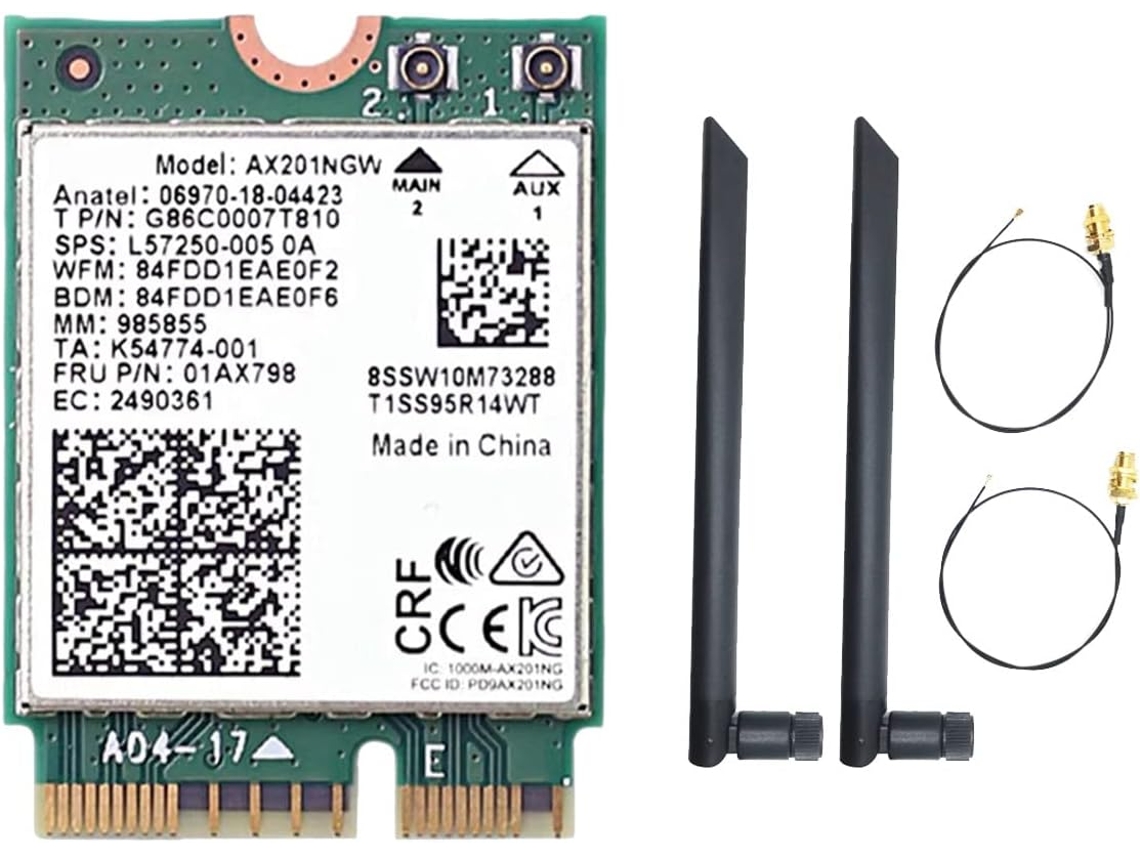 Tarjeta Wifi Ax201ngw Con Doble Antena 2.4 Ghz+5 Ghz 6 3000mbps M.2 Cnvio2