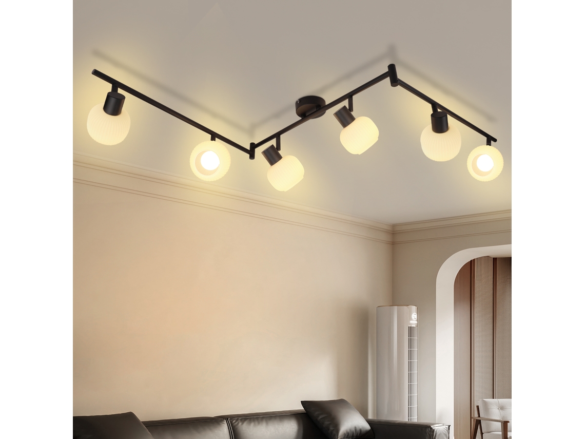 Foco de techo blanco E14 de 6 llamas, lámpara de techo para interiores, pantalla de cristal, reflector ajustable, Nettlife