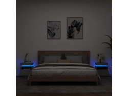 Cabecero Mesitas Noche Luces Led Uds Madera Gris (40x39x48.5cm)