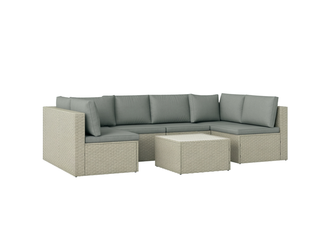 Conjunto de muebles de jardín modulares PMM CAPITALI para 6 personas en resina tejida, con sofás y mesa de centro.