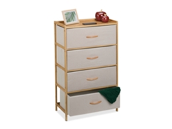 Relaxdays Cómoda, Bambu, 4 Gavetas De Tecido, Sala, Quarto, Hbt 94 X 85 X 32,5 Cm, Móvel De Gavetas, Natural/bege