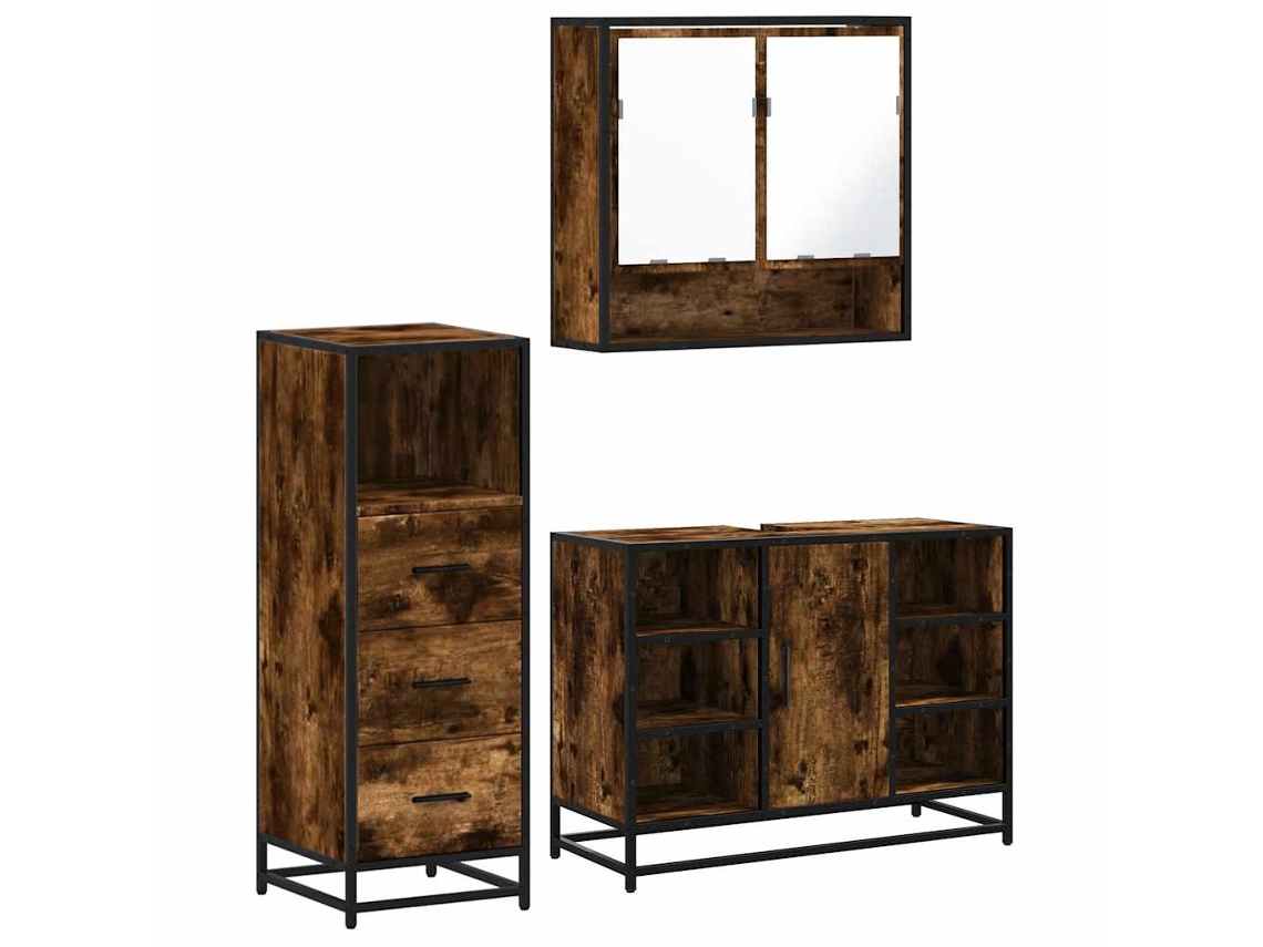 Maison Exclusive - Juego de 3 piezas de muebles de baño, madera de roble ahumado procesada.