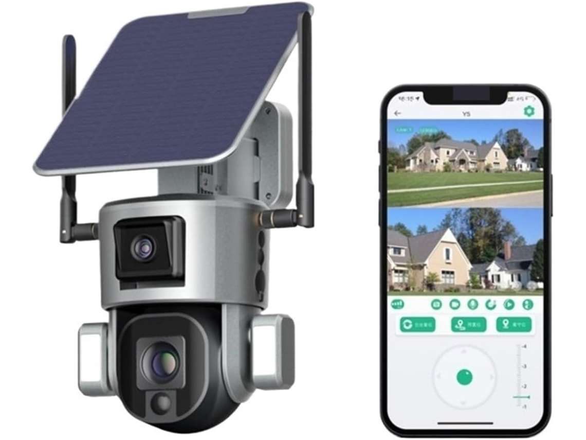 Cámara De Seguridad Exterior 4k De 8 Mp Con Alimentación Solar Y Conexión 4g, Con Doble Pantalla.