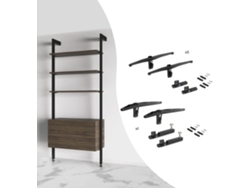 EMUCA Kit de soporte para 3 estantes de madera y 1 módulo para Estructura Zero - Zamak - Pintado Negro Texturado