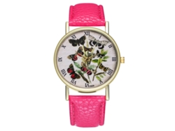 Reloj De Cuarzo Retro Para Estudiantes, Esfera Con Mariposa, Color Rojo Rosa.