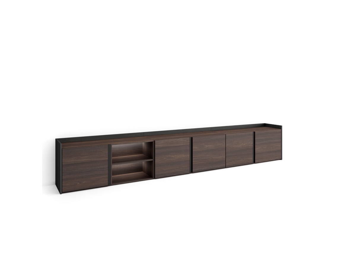 Mueble Tv, Televisión, 309x35x50cm, Para Tv Hasta 80", Led, Roble Oscuro Y Negro