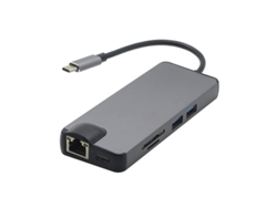 8 Puerto USB C HDMI VGA LAN Ethernet RJ45 Adaptador para Mac Book Pro Tipo C Hub Lector de tarjetas 2 USB 3.0 Tipo-A + Tipo-C Puerto de carga gris