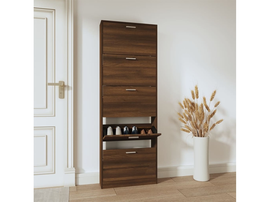 Mueble Zapatero | Armario Zapatero Madera Contrachapada Marrón Roble 59x17x169 Cm