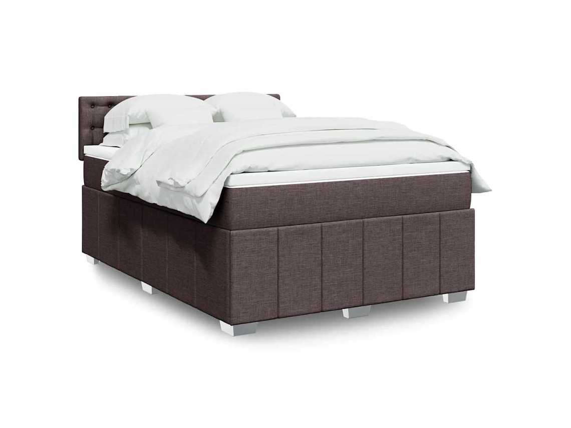 Cama Box Spring Con Colchón Tela Marrón Oscuro 140x190 Cm