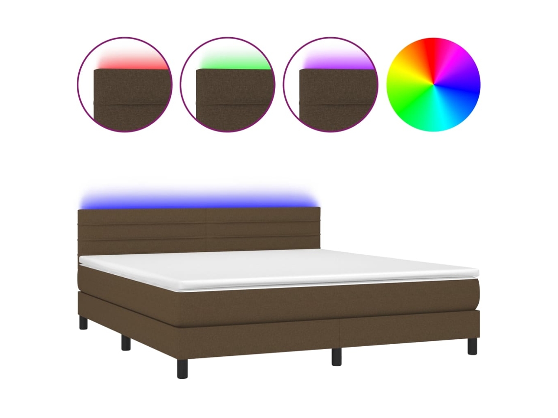 Maison Exclusive - Cama Box Spring Colchón Luces Led Tela Marrón Oscuro 160x200cm