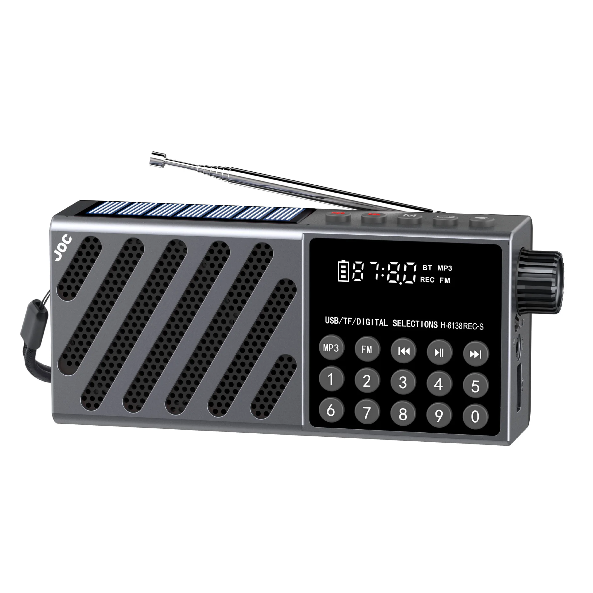 Mini Radio Fm (gris), Linterna Led, Energía Solar, Pantalla Hd, Altavoz Bluetooth, Compatible Con Grabación, Tarjeta Tf, Usb.