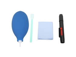 Kit profesional 4 en 1 para la limpieza de cámaras: lápiz, soplador de aire y limpiador de lentes y sensores.