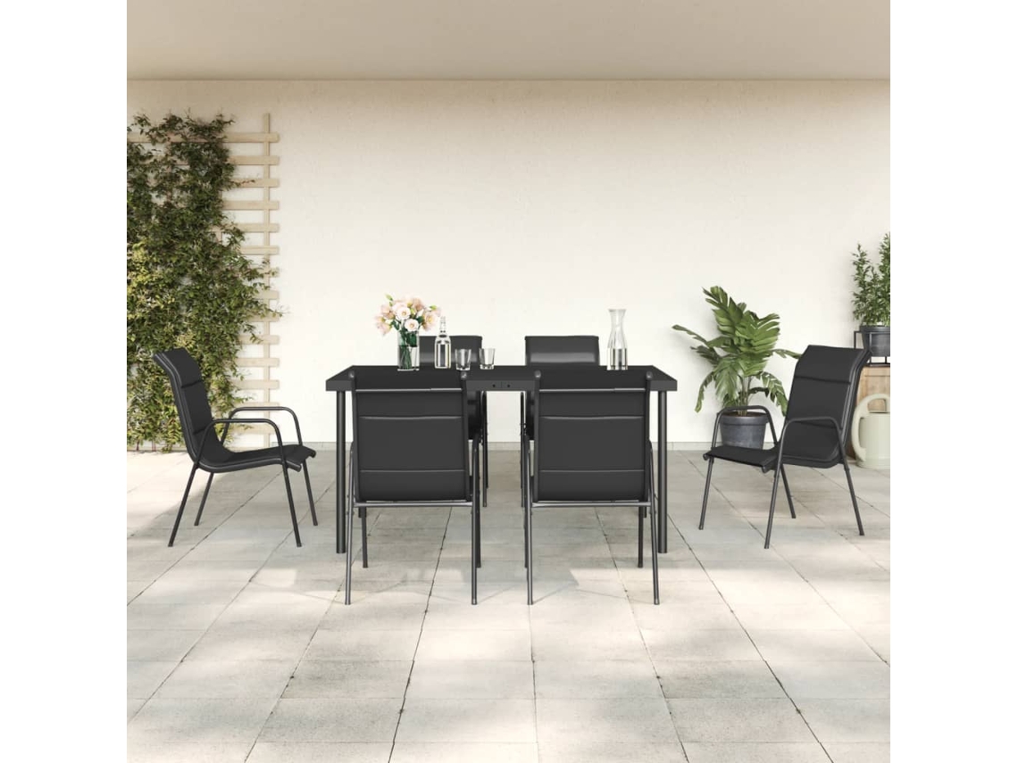 Conjunto de comedor de jardín de 7 piezas en acero y textileno negro Dkd Home Decor