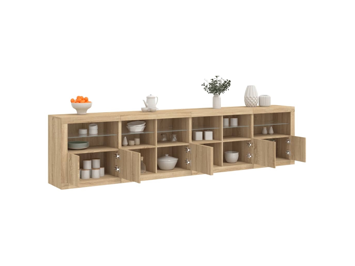Aparador | Mueble De Comedor | Buffet Con Luces Led Roble Sonoma 283x37x67 Cm Wsd279236