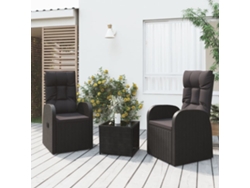 Conjunto 3 Peças Lounge De Jardim Vime Pe E Aço Preto Dkd Home Decor