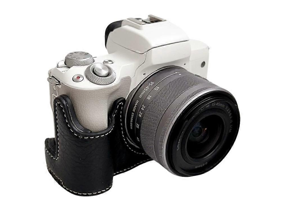 Bolsa de cuero de medio cuerpo para cámara Canon EOS M50 Mark II / M50 / M5 con ranura para batería y textura de búfalo.