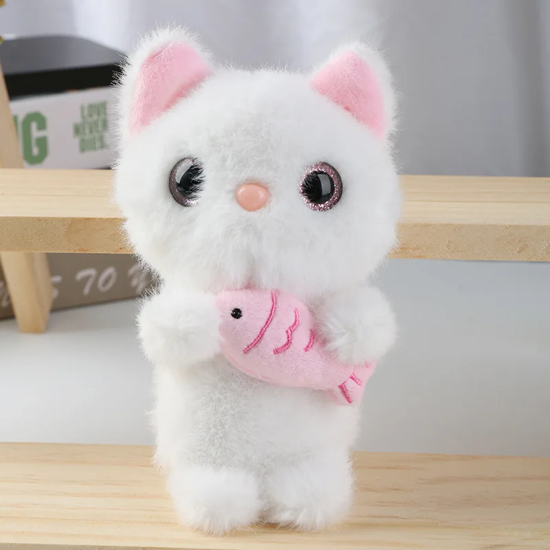 (blanco) Llavero De Peluche Con Colgante De Gatito Abrazando Un Pez, Llavero De Juguete Para Bolso