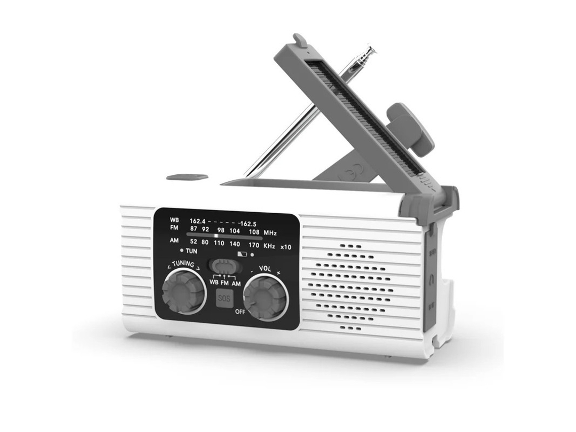 Radio solar de emergencia con manivela de 2000 mAh, AM/FM NOAA y alarma SOS Yizhood (blanca)