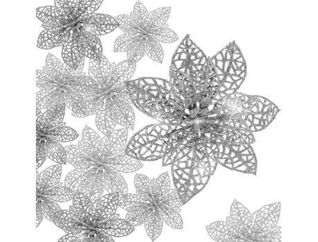 36 Uds flores de Navidad flores artificiales de Navidad con purpurina, adorno de árbol de Navidad de 8/10 / 15cm adorno de decoración de flores de ...