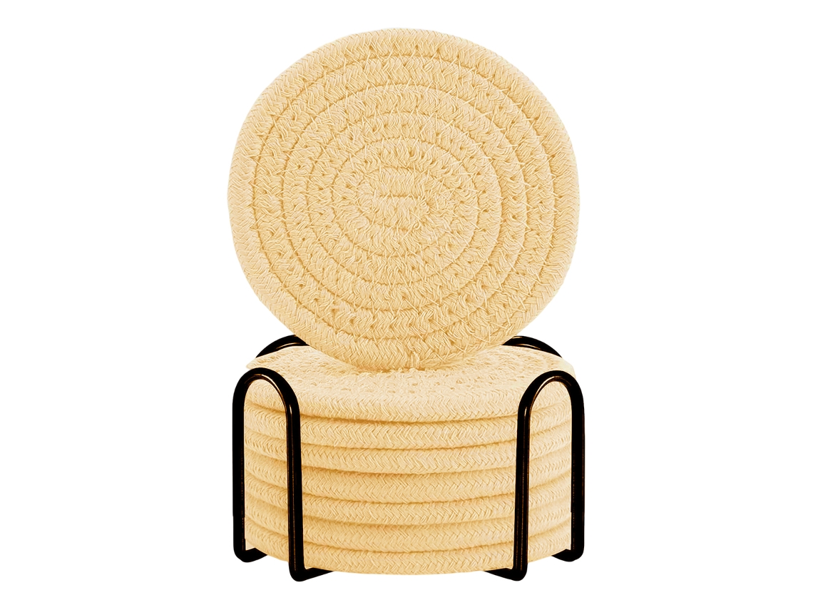 HYMNORA 8 posavasos de tela - Con soporte, absorbentes, protección para mesas de madera