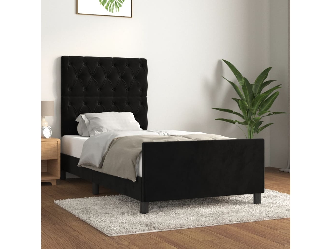Estructura De Cama Sin Colchón Terciopelo Negro 80x200 Cm
