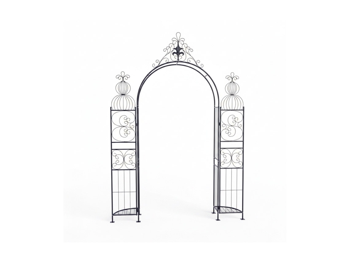 Relaxdays: Arco Para Rosas Con Puerta, 2 Repisas, Metal, 263 X 190 X 39 Cm, Para Trepadoras, Negro