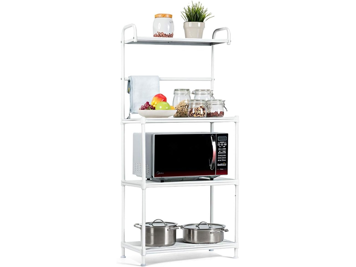 Estante de Cocina Almacenamiento de 4 Niveles Soporte de Microondas con Marco de Metal Estante Independiente (blanco) COSTWAY