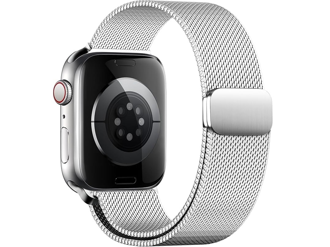 Apple Watch 38, 40, 41 mm, 42, 44, 45, 49 mm Samsung 22 mm con bisel plegable, cierre magnético y correa metálica milanesa.