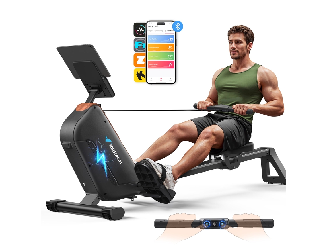 Remos Electromagnético MERACH, 16 Niveles, Autoalimentado, APP Conectado, LED, Asiento PU Ergonómico, Plegable, Hogar, Entrenamiento Completo, 155 kg