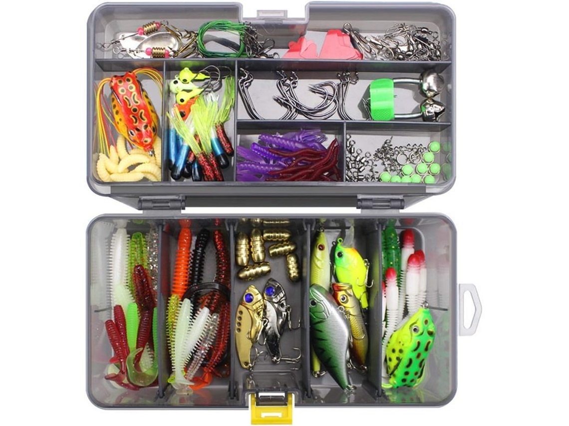 Kit De Cebos De Pesca Mixto Con Cebos Suaves Artificiales, Anzuelos, Giratorios Y Caja De Herramientas