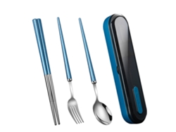 MEOIRUERY Juego de cubiertos reutilizables de acero inoxidable con estuche, almuerzo portátil para camping y oficina