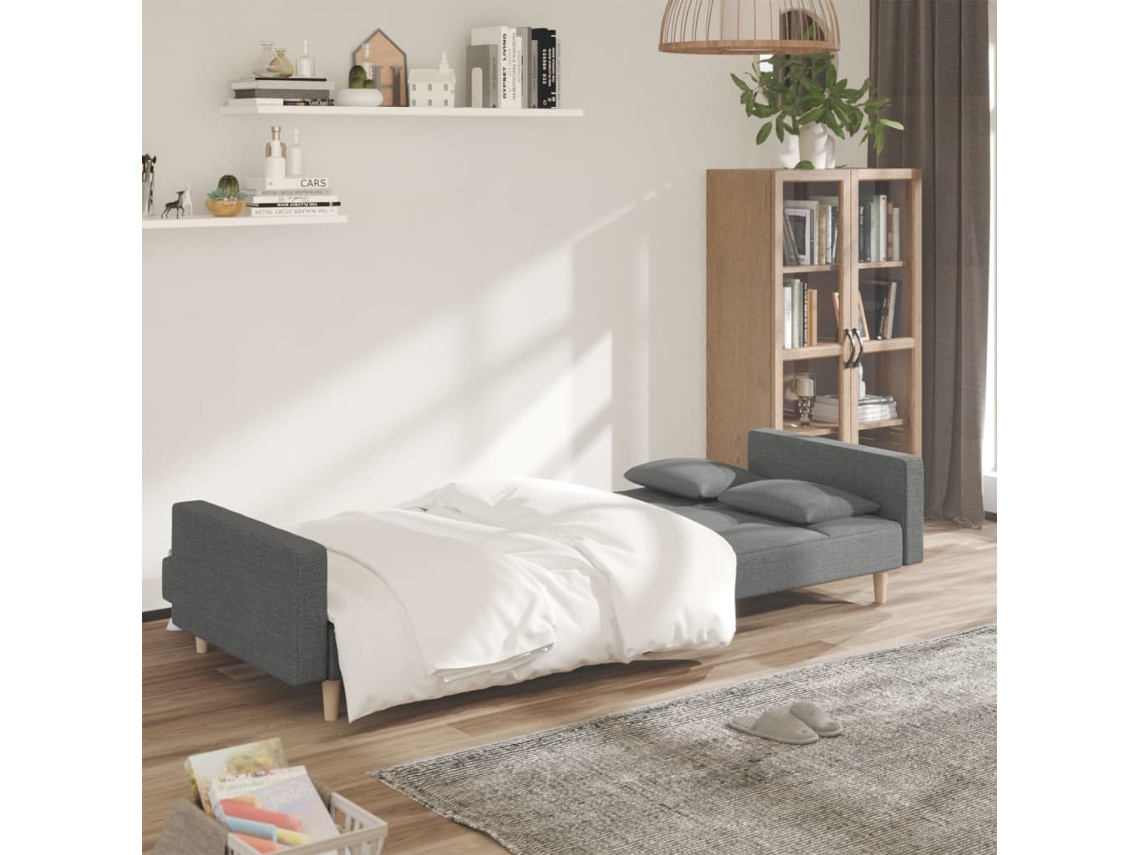 Sofá Cama De 2 Plazas Con Dos Almohadas Tela Gris Claro