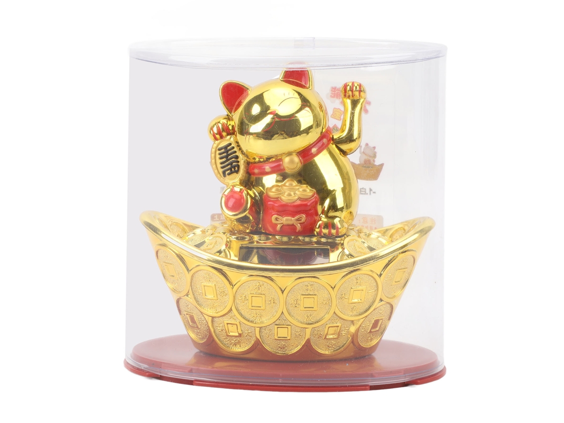 Lingote De Gato De La Fortuna Con Luz Solar, Gato De La Suerte Saludando, Decorativo De Plástico Para Caja O Mesa.
