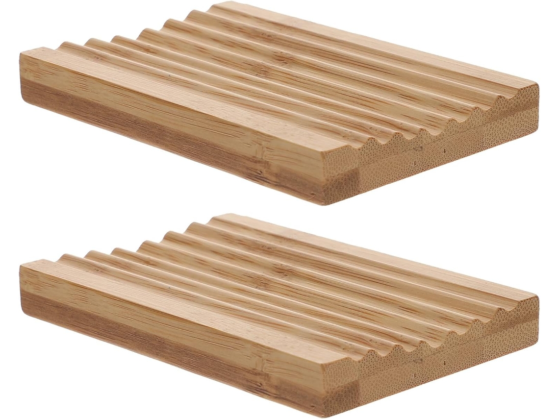 Juego De 2 Jaboneras De Bambú Natural Con Forma De Ola, Escurribles, Resistentes A La Humedad,